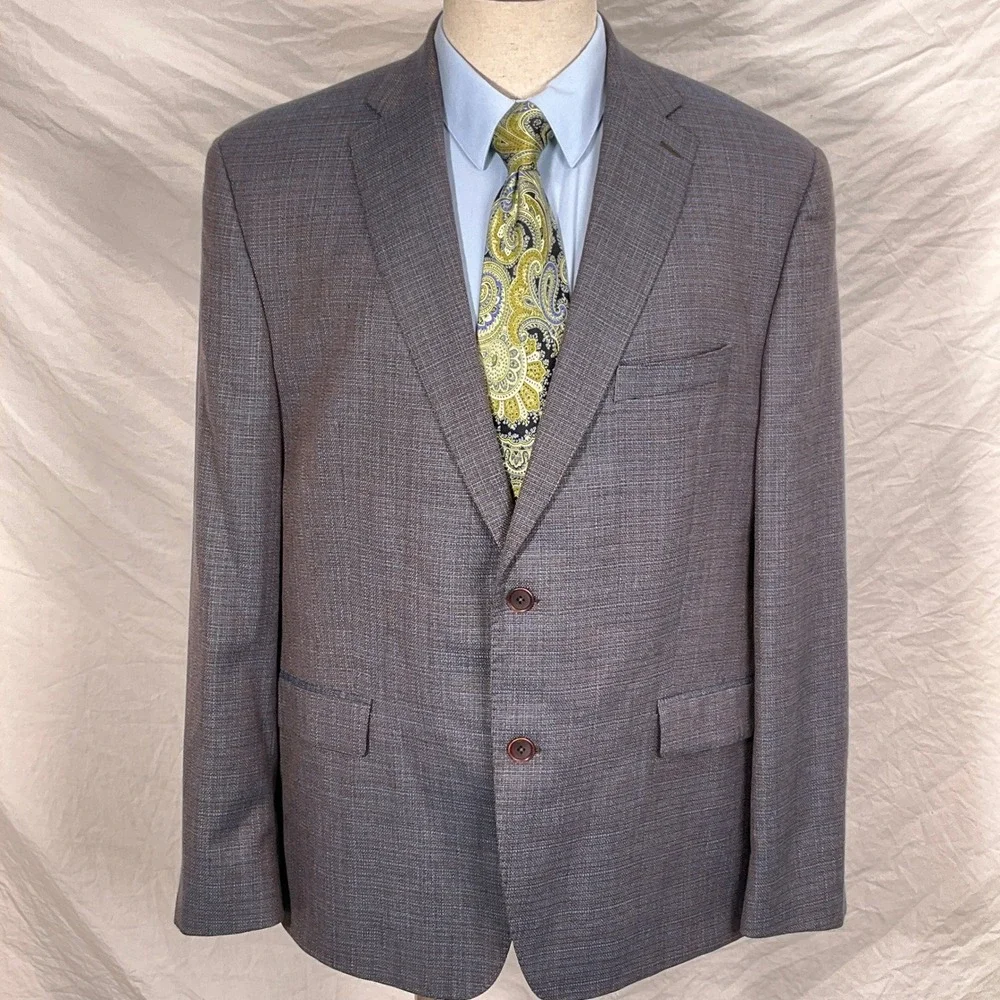 TailoRed Tessilstrona Blazer Men 48 Blue Tan Italian Wool Stretch Sport Coat‎